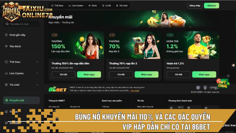 Hệ thống khuyến mãi tại 86BET luôn đảm bảo tính bền vững và lợi ích thực tế cho người tham gia